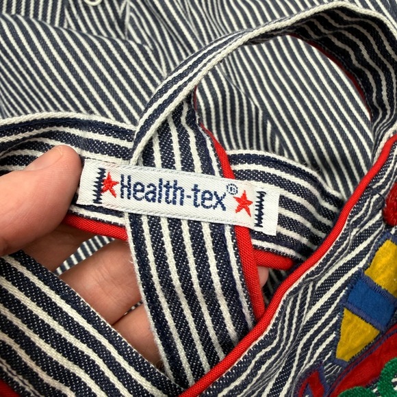 Health-Tex Vintage Overalls Baby Size 3 Months Striped Truck Embroidery 1980s - Picture 3 of 4